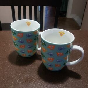 2 x Coffee Mugs By OWLS Creative Tops, Green Ceramic Colorful Owls w Owl Inside
